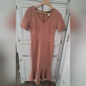 Elegant Tan Dress with Flared Hem Size MEDIUM Hana